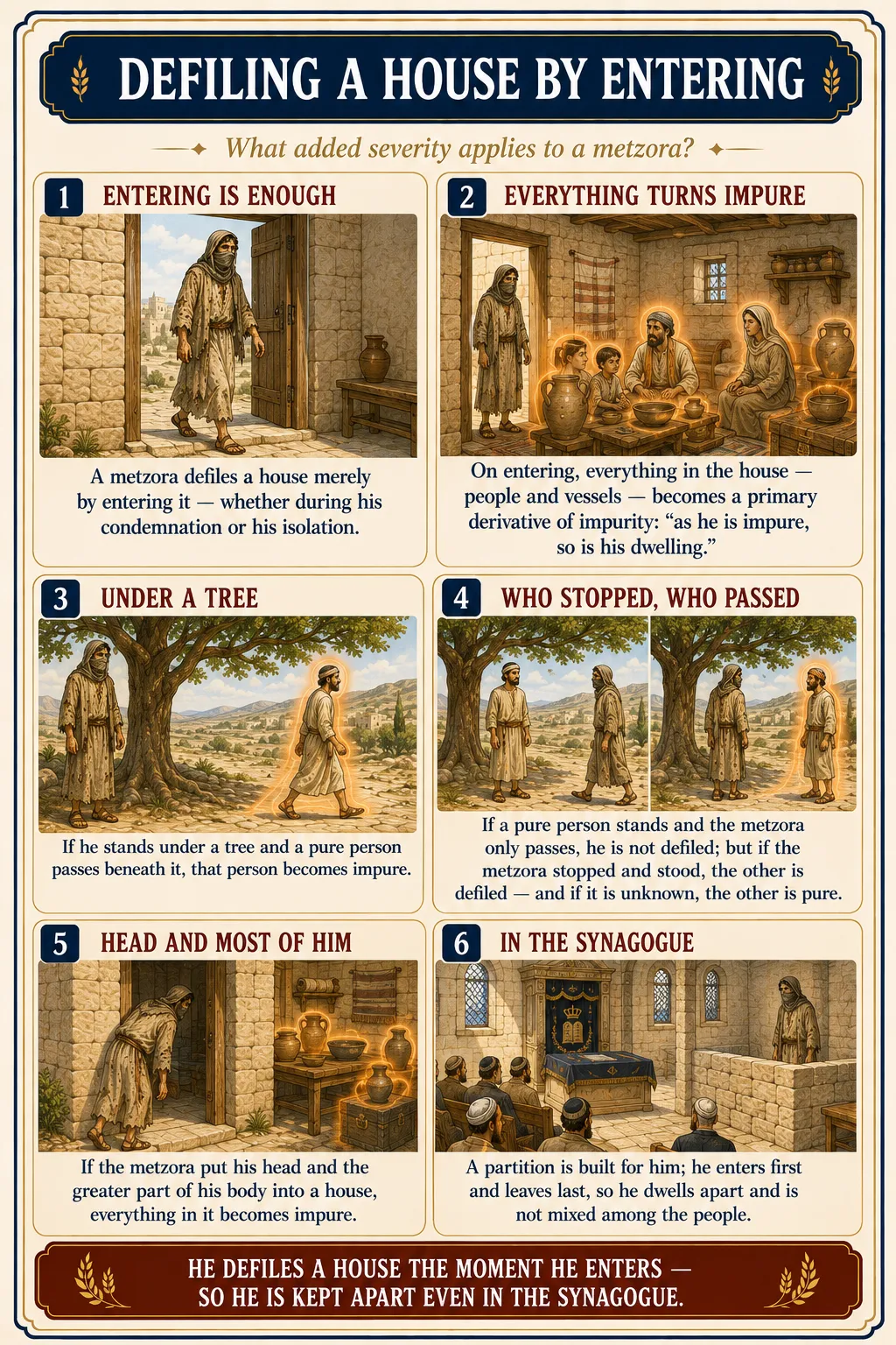 Infographic for halacha 10:12: DEFILING A HOUSE BY ENTERING — What added severity applies to a metzora?