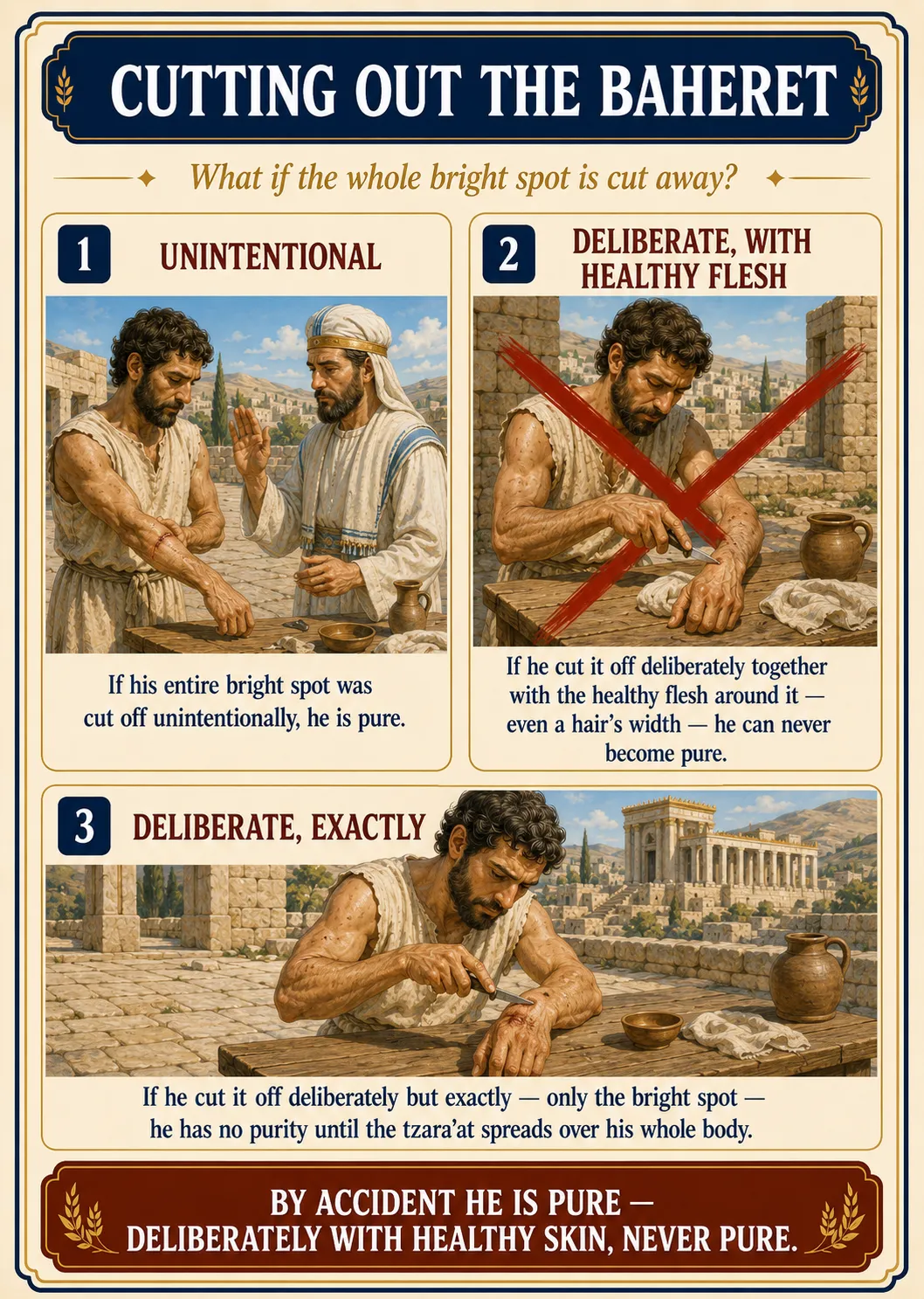 Infographic for halacha 10:3: CUTTING OUT THE BAHERET — What if the whole bright spot is cut away?