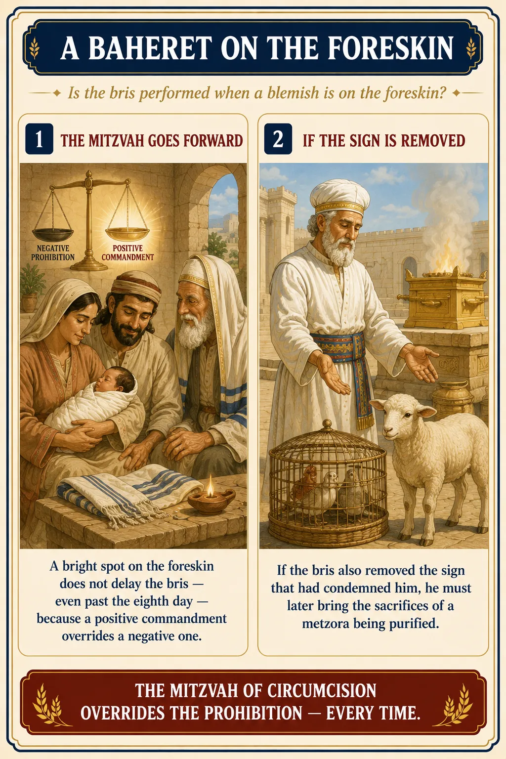 Infographic for halacha 10:5: A BAHERET ON THE FORESKIN — Is the bris performed when a blemish is on the foreskin?