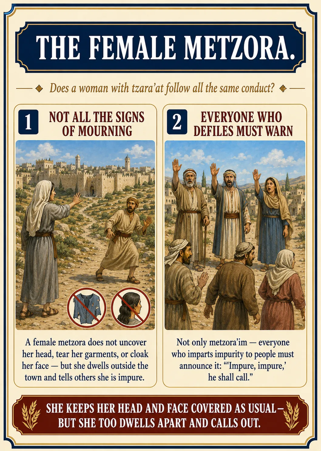 Infographic for halacha 10:8: THE FEMALE METZORA — Does a woman with tzara'at follow all the same conduct?