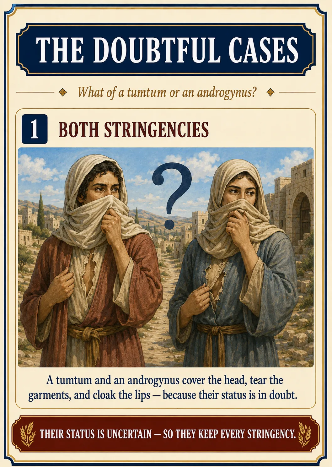 Infographic for halacha 10:9: THE DOUBTFUL CASES — What of a tumtum or an androgynus?