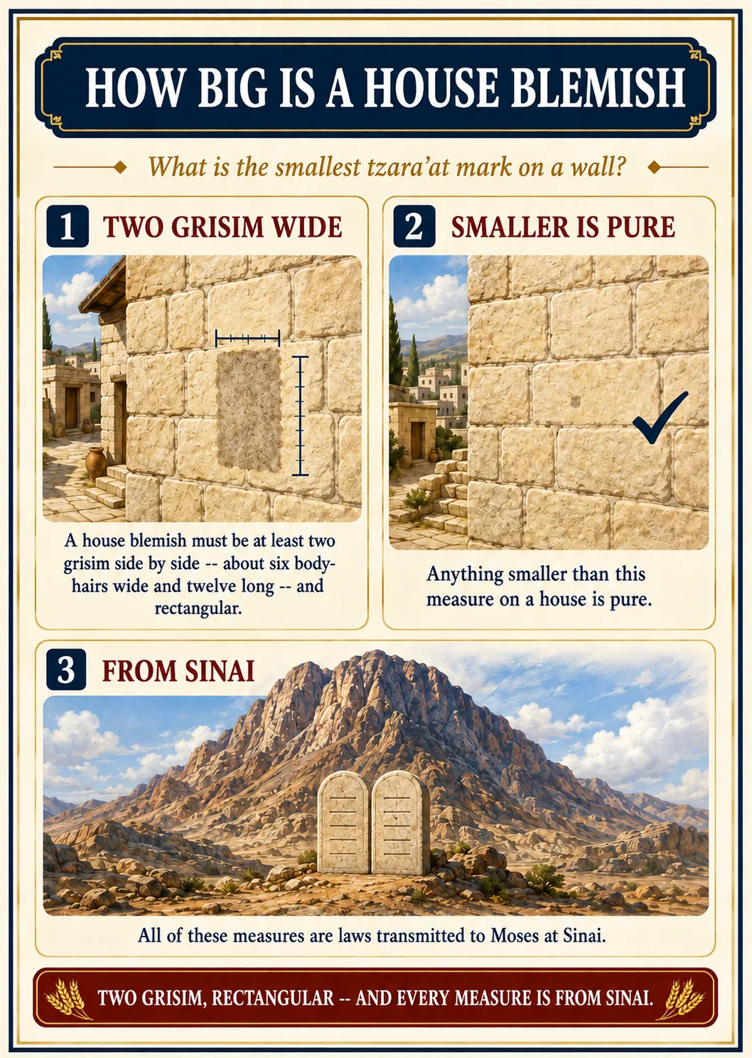 Infographic for halacha 14:1: HOW BIG IS A HOUSE BLEMISH — What is the smallest tzara'at mark on a wall?