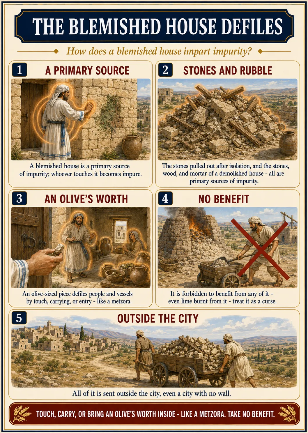 Infographic for halacha 16:1: BLEMISHED HOUSE AS PRIMARY IMPURITY SOURCE — What does a tzara'at-afflicted house defile?