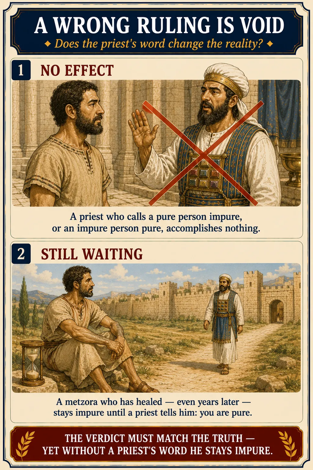 Infographic for halacha 9:3: A WRONG RULING IS VOID — Does the priest's word change the reality?