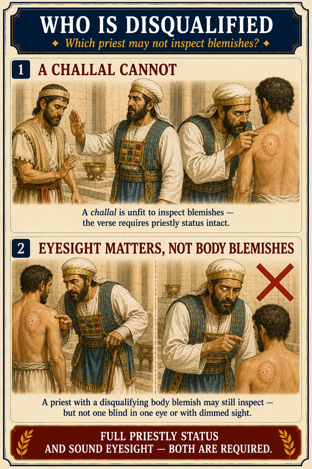 Infographic for halacha 9:5: WHO IS DISQUALIFIED — Which priest may not inspect blemishes?