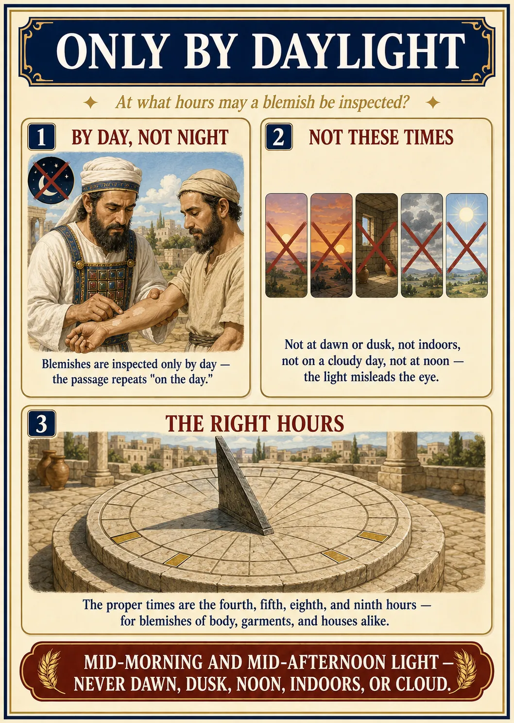 Infographic for halacha 9:6: ONLY BY DAYLIGHT — At what hours may a blemish be inspected?